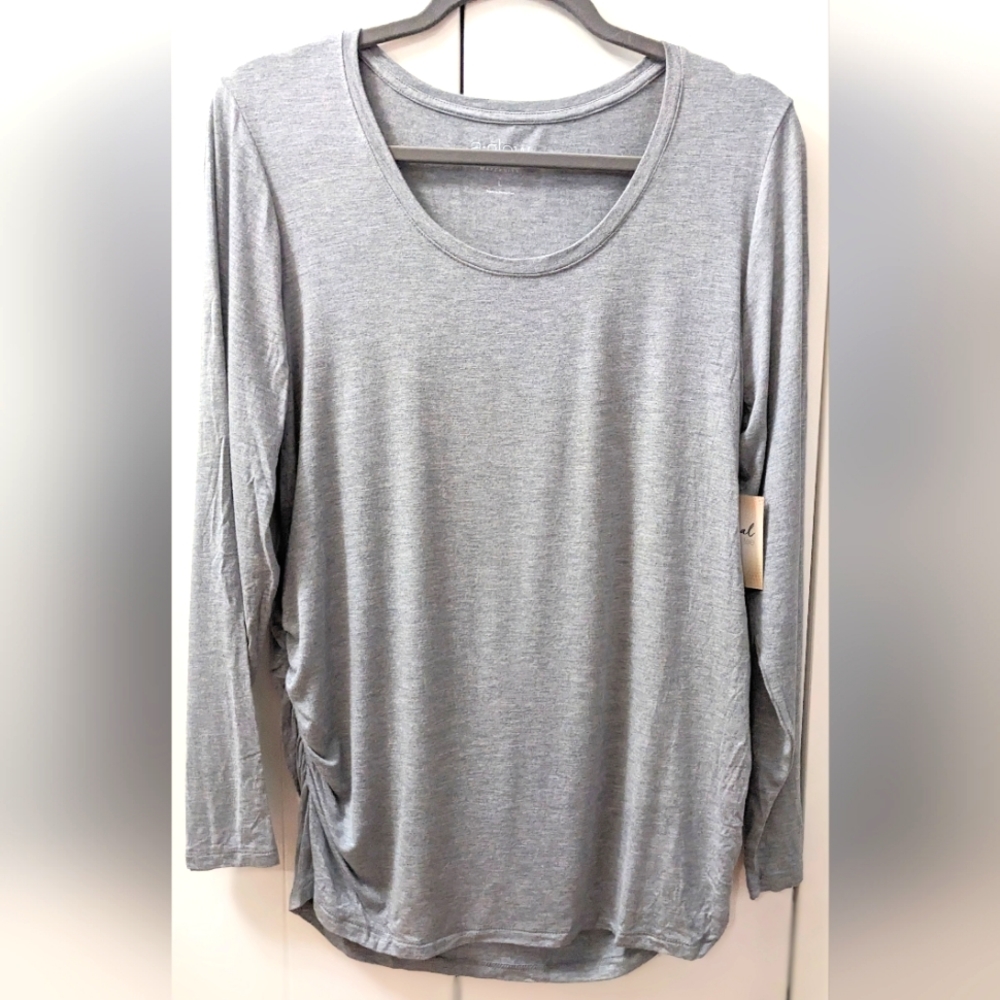 MATERNITY, A:GLOW, Long Sleeve, Scoopneck Tunic, Gray, Size Large.
